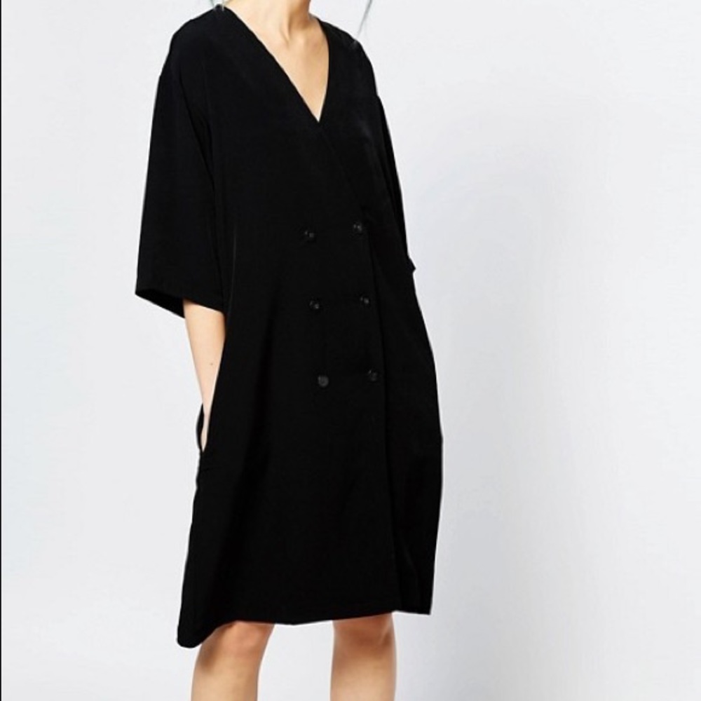 Monki V-neck Double Breasted Tunic Dress S